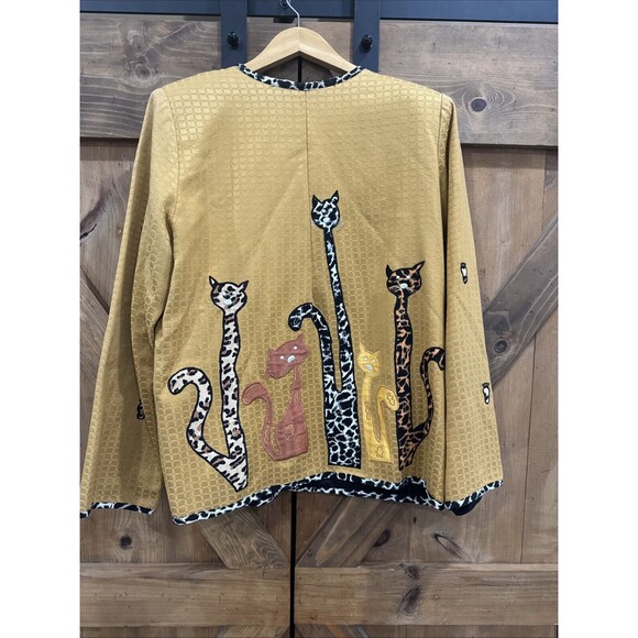 Allure Wearable Art Jacket Size Medium Yellow Vintage Crazy Cat Lady Cat Paws - Picture 5 of 6